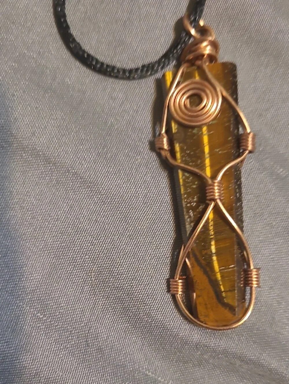 Wire-Wrapped Tiger's Eye Pendant Necklace - Copper Wire
